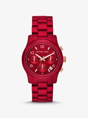 Michael kors watch red hotsell leather strap