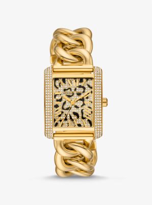 Relógio com elos achatados dourados incrustados Emery Animal mini image number 0