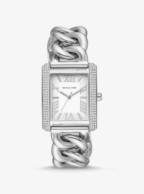 Horloge Emery, mini, zilverkleurig en met grote schakels en siersteentjes image number 0