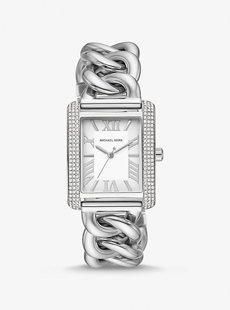 Michael Kors Mini Emery Pavé Silver-tone Curb Link Watch