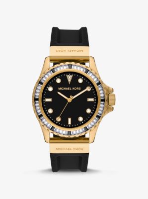 Oversized Everest Pavé Gold-Tone and Silicone Watch | Michael Kors