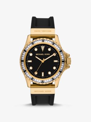 Jaryn Pavé Gold-Tone Watch | Leather Michael Kors
