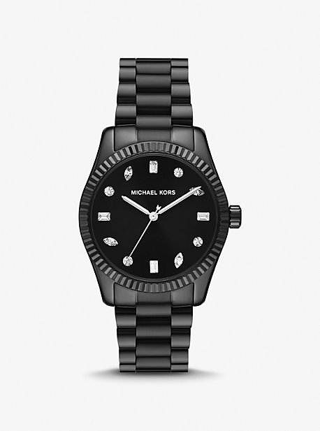 Oversized Everest Black-Tone and Leather Watch | Michael Kors