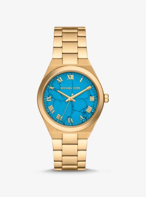 Shop Michael Kors Lennox Gold-tone Watch In Blue