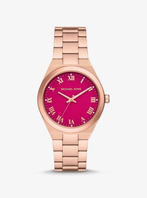 마이클 코어스 Michaelkors Lennox Rose Gold-Tone Watch,CERISE