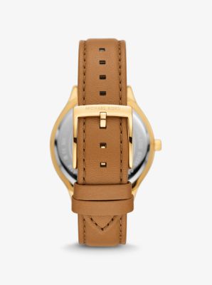 Horloge Slim Runway met leren bandje, goudkleurig image number 2