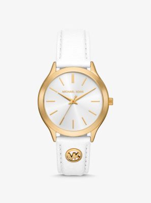 Horloge Slim Runway met leren bandje, goudkleurig