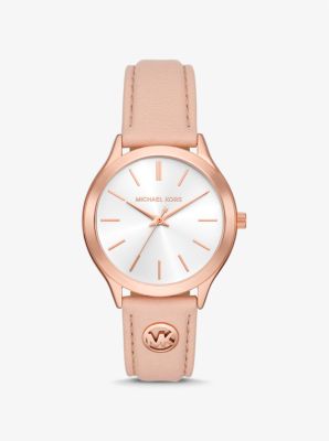 Montre Slim Runway ton or rose avec bracelet en cuir image number 0