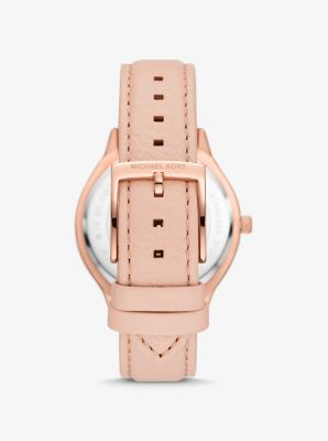 Horloge Slim Runway met leren bandje, roségoudkleurig