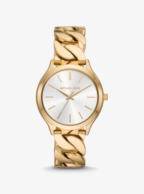Michaelkors Slim Runway Gold-Tone Curb-Link Watch,GOLD