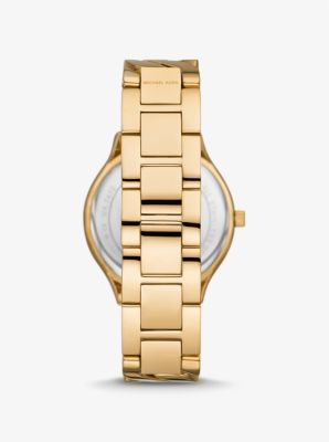 Horloge Slim Runway, goudkleurig met gevlochten schakels image number 2