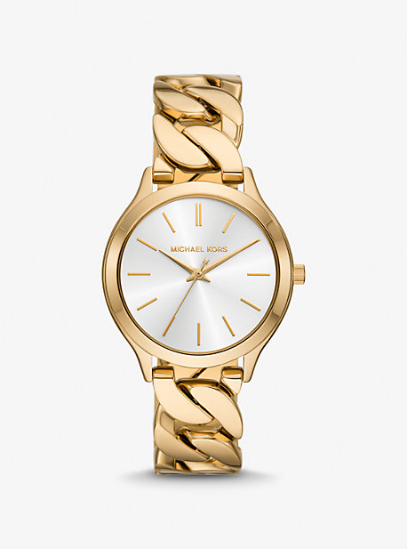 Shop Michael Kors Slim Runway Gold-tone Curb-link Watch