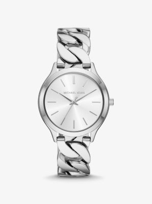 Slim Runway Silver Tone Curb Link Watch