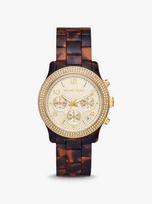 Runway Pavé Gold-Tone and Tortoiseshell Acetate Watch