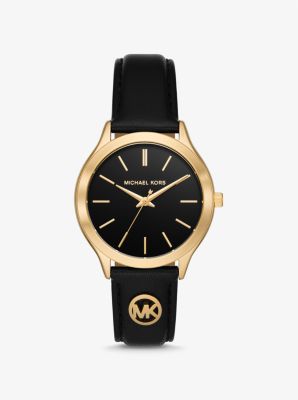 Slim Runway Gold-Tone and Leather Watch image number 0