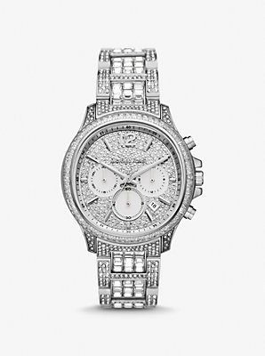Michaelkors Limited-Edition Oversized Sage Pave Silver-Tone Watch,SILVER