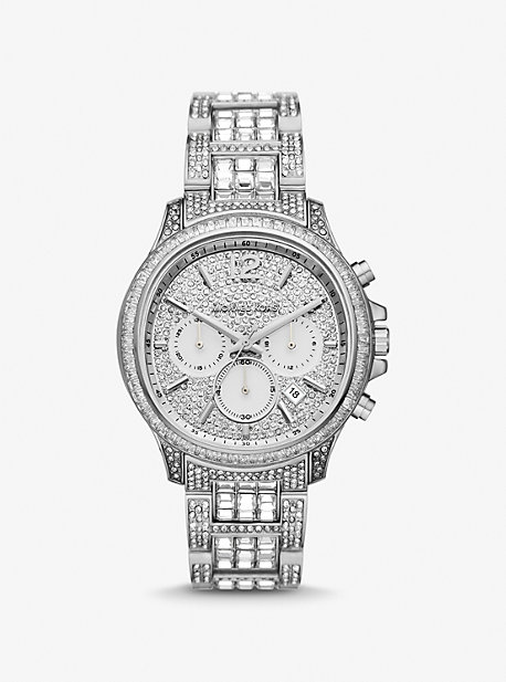 Shop Michael Kors Limited-edition Oversized Sage Pavé Silver-tone Watch