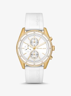 Shop Michael Kors Oversized Hadyn Pavé Gold-tone Watch In White
