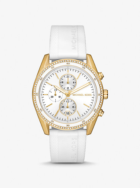 Michael Kors Oversized Hadyn Pavé Gold-tone Watch In White