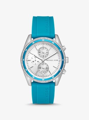 Shop Michael Kors Oversized Hadyn Pavé Silver-tone Watch In Blue