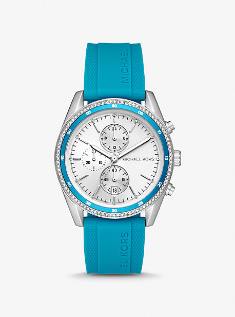 Michael Kors Oversized Hadyn Pavé Silver-tone Watch In Blue