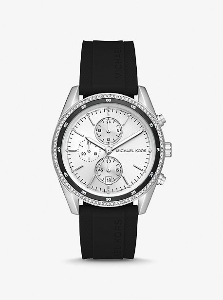Michael Kors Oversized Hadyn Pavé Silver-tone Watch In Black