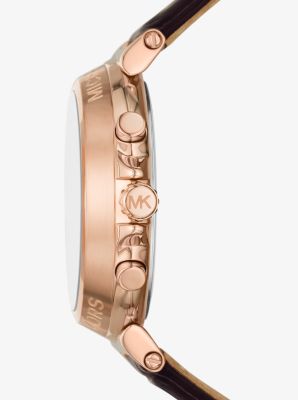 Übergroße Armbanduhr Maren im Rosé-Goldton mit Pavé und Lederarmband mit Krokodilprägung image number 1