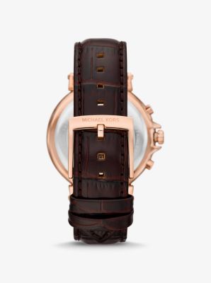 Oversized Maren Rose Gold-Tone and Crocodile Embossed Leather Watch image number 2