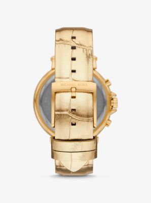 Oversized Maren Gold-Tone and Metallic Crocodile Embossed Leather Watch