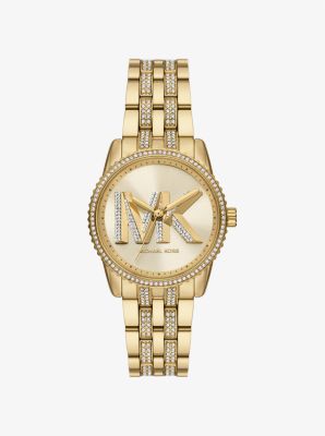 Petite montre Ritz dorée avec pierres pavées et logo image number 0