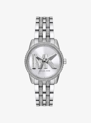 Mini-Armbanduhr Bryant im Silberton mit Logo und Pavé