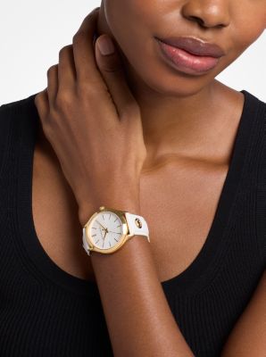 Montre Runway mince de ton or &agrave; bracelet en cuir