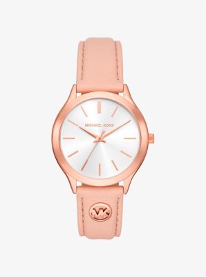 Slim Runway Rose Gold-Tone and Leather Watch