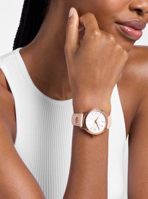 Slim Runway Rose Gold-Tone and Leather Watch