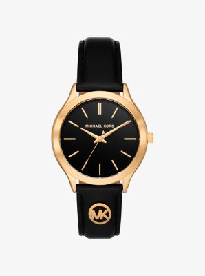 Slim Runway Gold-Tone and Leather Watch