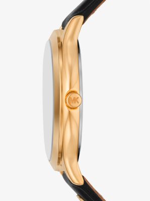 Slim Runway Gold-Tone and Leather Watch in BLACK | Michael Kors