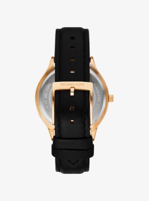 Slim Runway Gold-Tone and Leather Watch in BLACK | Michael Kors