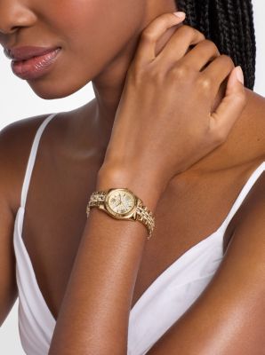 Petite Lexington Pav&eacute; Gold-Tone Watch