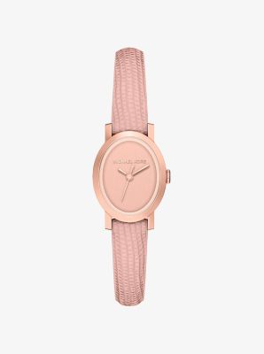 MK Kleine Armbanduhr Maude Im Rosé-Goldton Mit Lederarmband Mit Eidechsenprägung - Rosa
