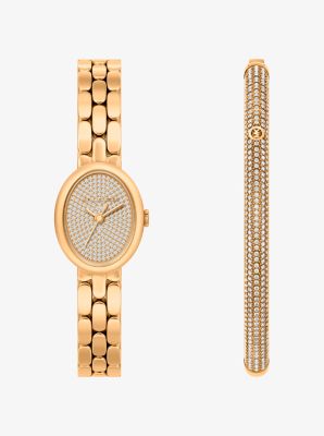 Petite Maude Gold-Tone Watch and Pav&eacute; Bangle Jewelry Gift Set