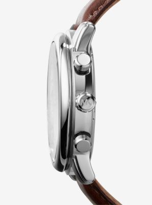 Pennant Leather Strap Silver-Tone Leather Watch | Michael