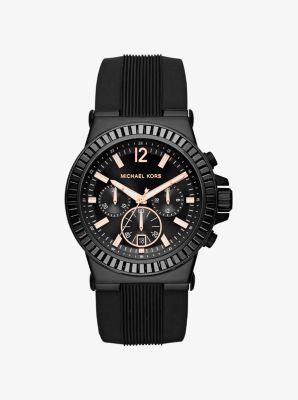 Oversized Dylan Pav&eacute; Black-Tone and Silicone Watch