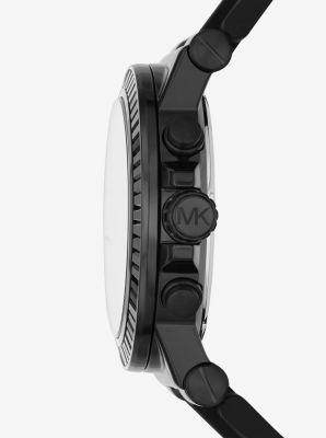 Oversized Dylan Pav&eacute; Black-Tone and Silicone Watch