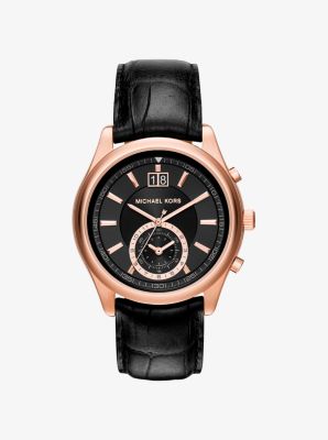 Oversized Aiden Rose Gold-Tone and Leather Watch | Michael Kors