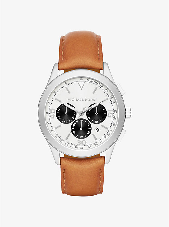 Gareth Silver-Tone Leather-Band Watch | Michael Kors