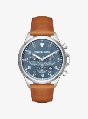 Gage Silver-Tone and Leather Watch | Michael Kors