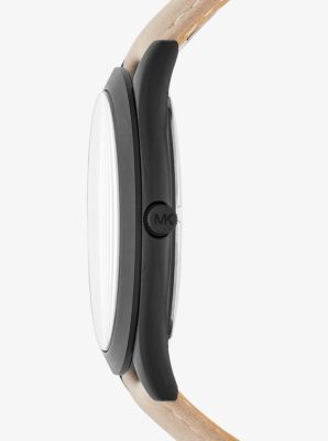 Oversized Slim Runway Black-Tone and Leather Watch