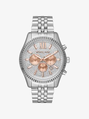 Lexington Pav&eacute; Silver-Tone Watch