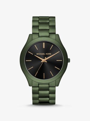 Oversized Slim Runway Olive Tone Watch Michael Kors