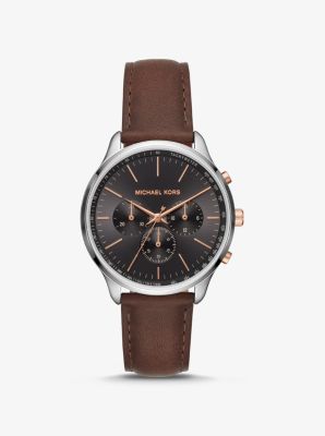 michael kors watch men's brown leather strap